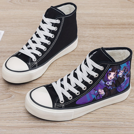 Anime Girl Print Plush Lined Chunky Canvas Sneakers