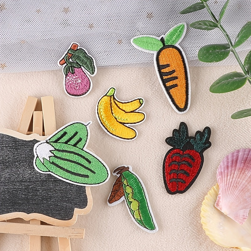 6pcs Cartoon Veggie Embroidery Patches for DIY Clothes Art