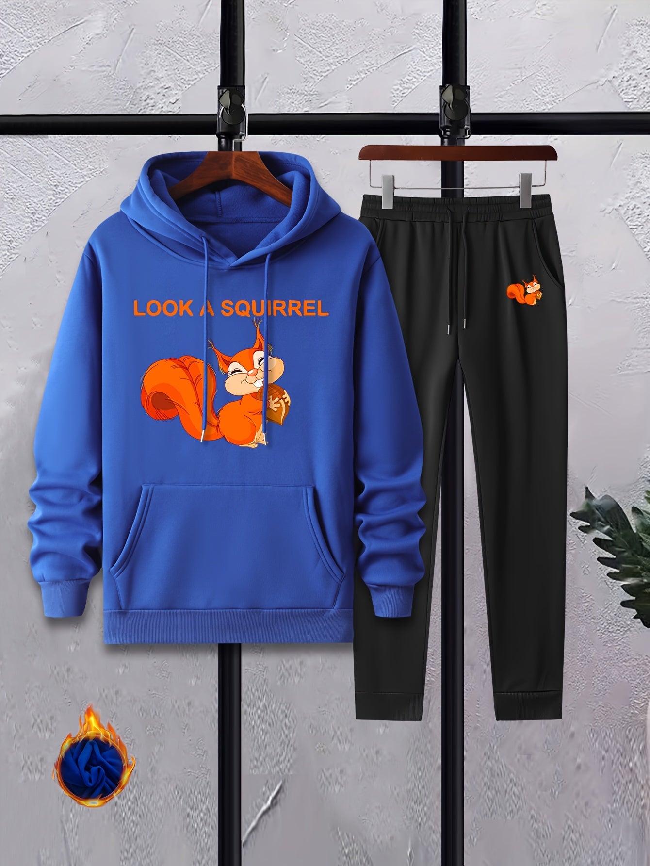 Men's 2Pcs SQUIRREL Print Crew Neck T Shirt & Hooded Sweatshirt Joggers Set
