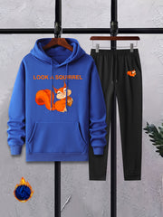 Men's 2Pcs SQUIRREL Print Crew Neck T Shirt & Hooded Sweatshirt Joggers Set