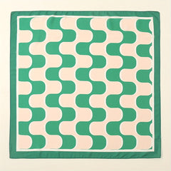 Green Block Bandana Square Scarf Satin Neckerchief Women Head Wrap