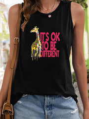 Giraffe & Letter Print Sleeveless Sports Vest Round Neck Stretchy