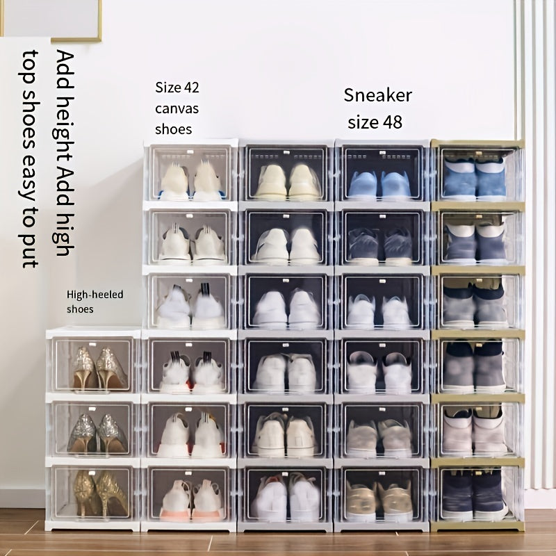 1pc Foldable Shoe Box Stackable Storage Bin Household Space Saving Organizer