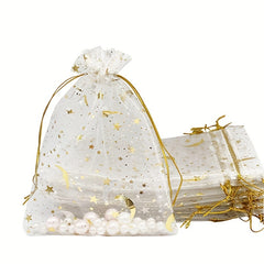 100pcs Organza Jewelry Gift Bags Drawstring Mesh Moon Star Wedding Favor Candy