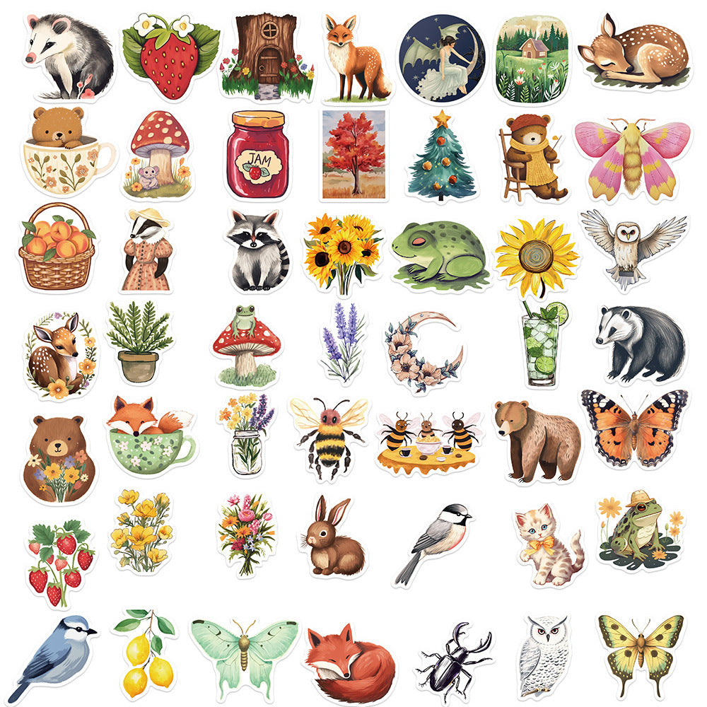 50pcs Cartoon Mystery Forest Stickers for Water Bottles Suitcases Laptops