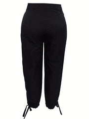 Solid Side Knot High Rise Button Fly Pants