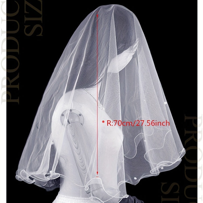 Beaded Mesh Bridal Veil 1 Tier Wedding Headwear