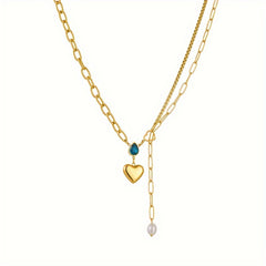 Stainless Steel Heart & Water Droplet Charm Necklace