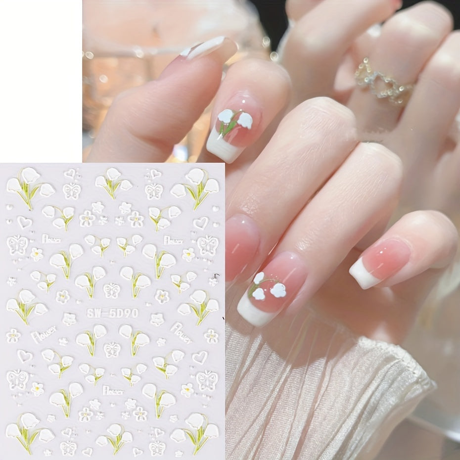 5D Flower Embossed Nail Art Sticker Campanula Butterfly Tulip Rabbit Daisy