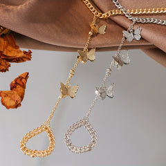 Vintage Butterfly Tassel Finger Ring Bracelet Hand Jewelry