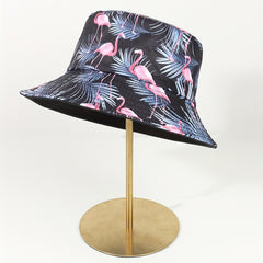 Flamingo Branch Bucket Hat Reversible Cartoon Print Basin Hat Sunscreen Fisherma