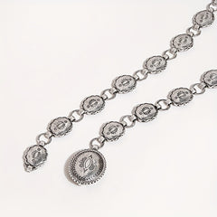 Boho Carved Waist Chain Vintage Silvery Metal Chain Belt Adjustable Body Jewelry