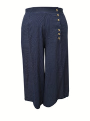  Stripe Print Wide Leg Button Up Loose Pants