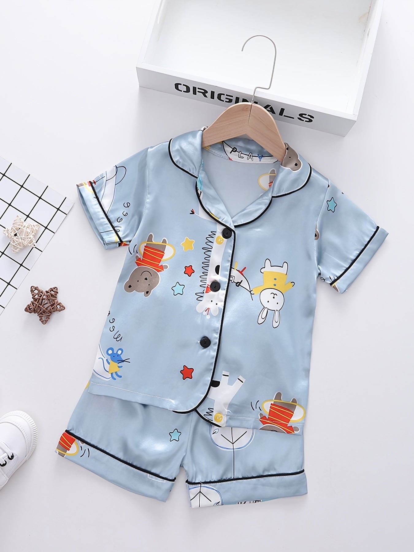 Girls Family Pajamas Set Animals Graphic V Neck Short Sleeve Top & Shorts