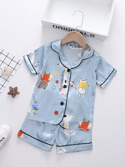 Girls Family Pajamas Set Animals Graphic V Neck Short Sleeve Top & Shorts