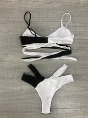 Colorblock Strappy Back Cut Out Side Bikini Swimsuit