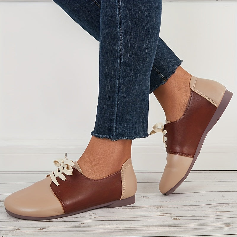 Women's Colorblock Lace Up Flat Shoes Round Toe Casual Loafers
