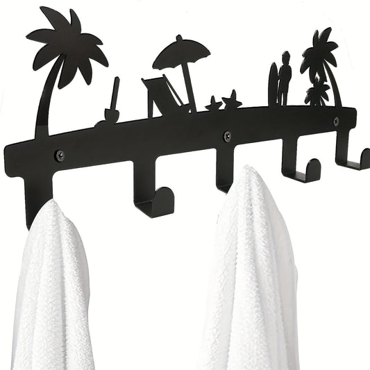 Metal Wall Mounted Towel Rack 5 Hooks Rustproof Waterproof Holder