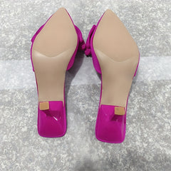 Women's Bowknot Kitten Heels Satin Mule Sandals