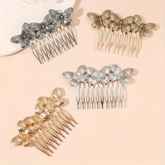 Retro Butterfly Pattern Hair Insert Comb Baroque Style Hair Side Comb