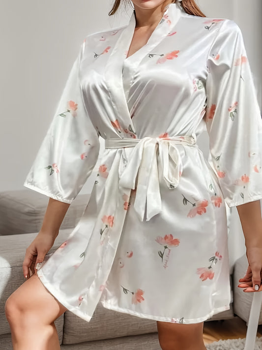 Floral Print Long Sleeve Home Robe Women's Loungewear