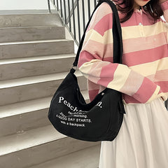 Canvas Tote Bag Large Capacity with Letter Pattern for Travel & Work