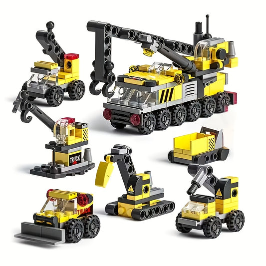 6-in-1 Mechanical Crane Building Blocks Toy for Kids 6-12