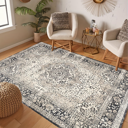 Vintage Boho Area Rug Soft and Washable Grey Pattern for Living Room