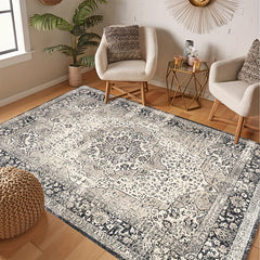 Vintage Boho Area Rug Soft and Washable Grey Pattern for Living Room