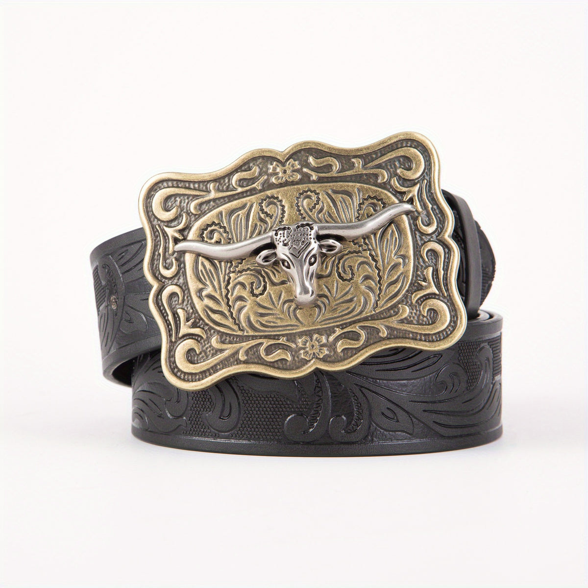 Cow Head Men's Retro Embossed Leather Belt
