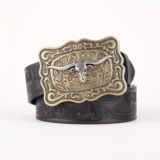 Cow Head Men's Retro Embossed Leather Belt