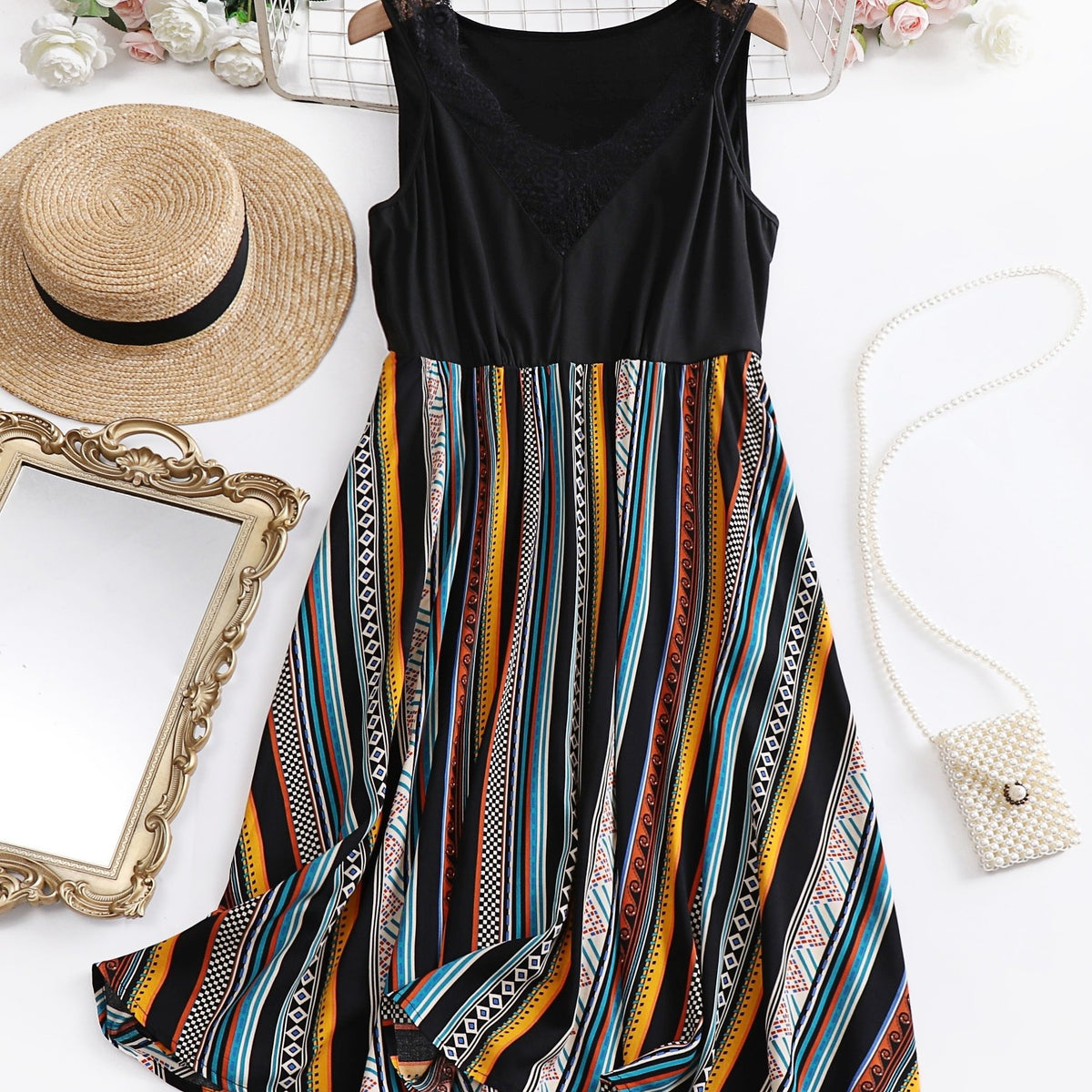 Plus Size Boho Dress Women's V Neck Tank Dress