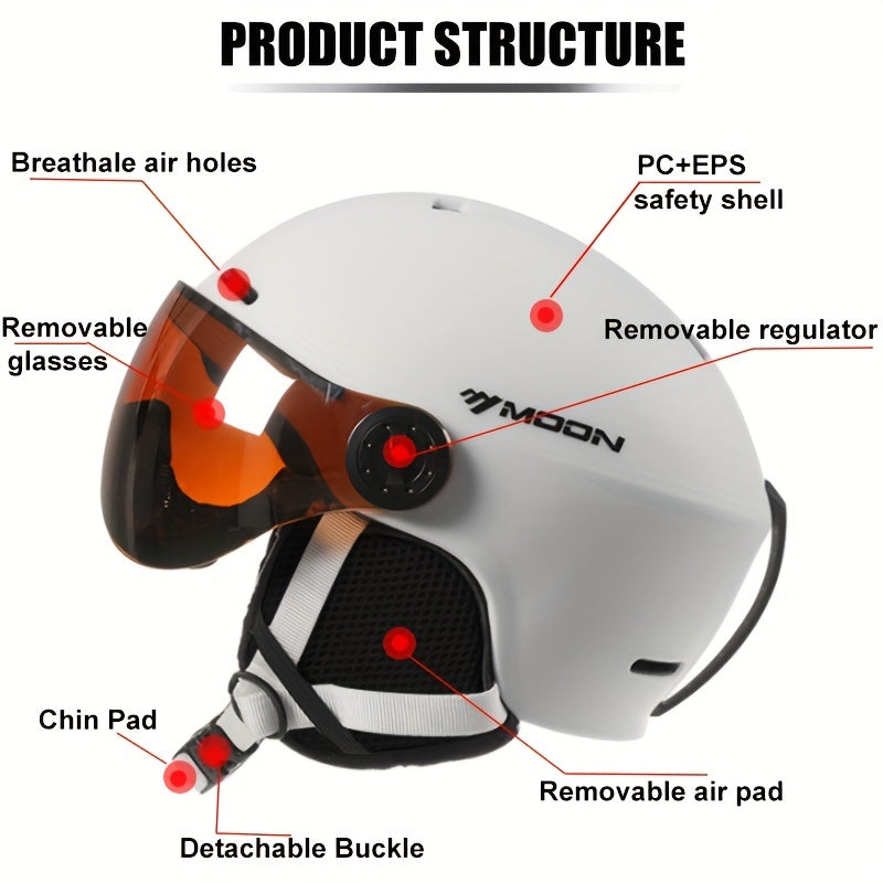 MOON Skiing Helmet Goggles PC EPS High Ski Helmet For Outdoor Sports