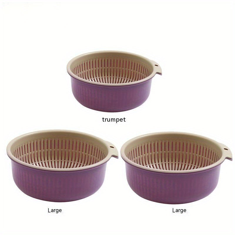 3pcs Reusable Double Layer Drain Basket for Vegetables and Fruits Colander