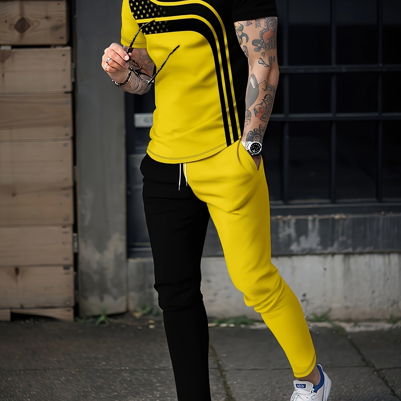 Men's 2 Piece Outfits T-shirt and Sweatpants Set for Spring
