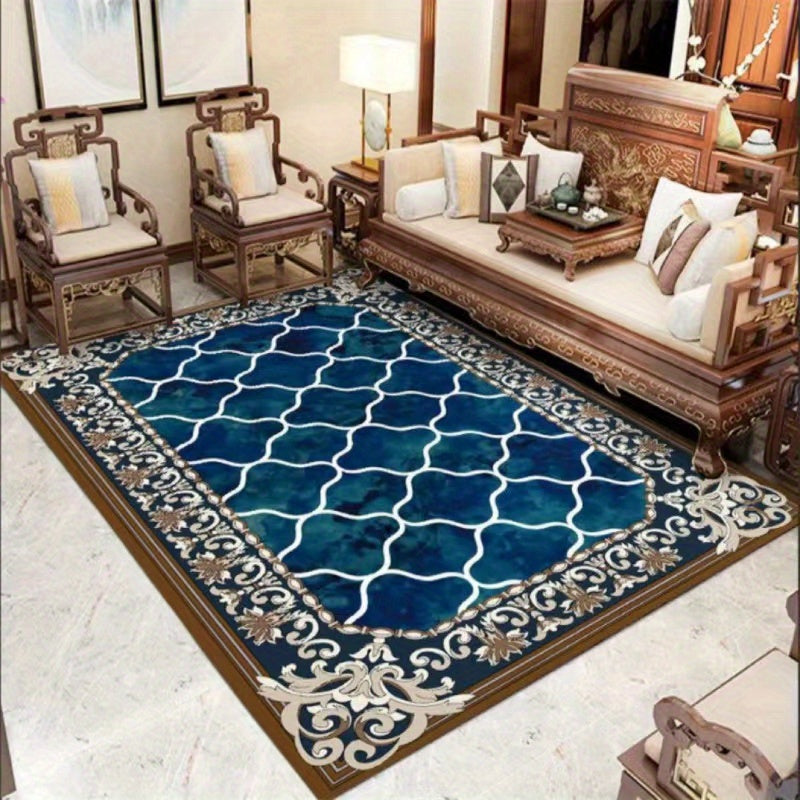 Large Floral Velvet Rug Non-slip Soft Rug for Living Room