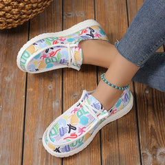 Women's Graffiti Pattern Canvas Shoes Casual Lace Up Outdoor Shoes