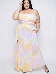  Floral Print Off Shoulder Crop Top & Split Skirt Set