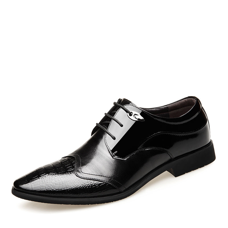 Crocodile Print Leather Pointed Toe Dress Shoes