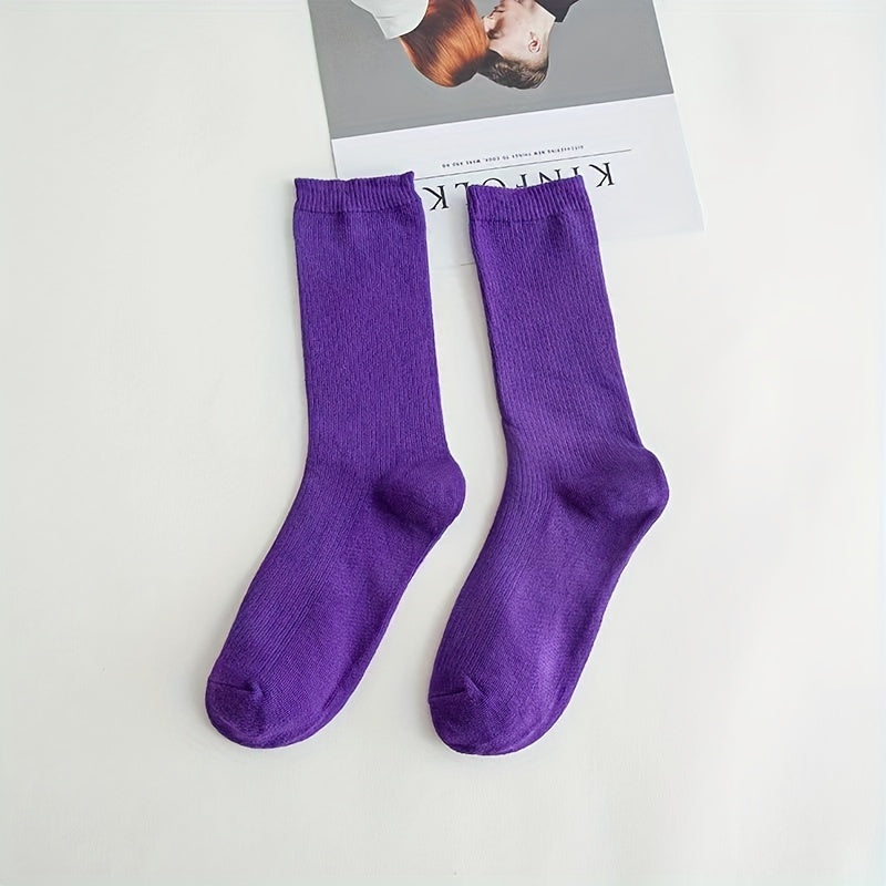 5 Pairs Solid Mid Tube Socks for Women