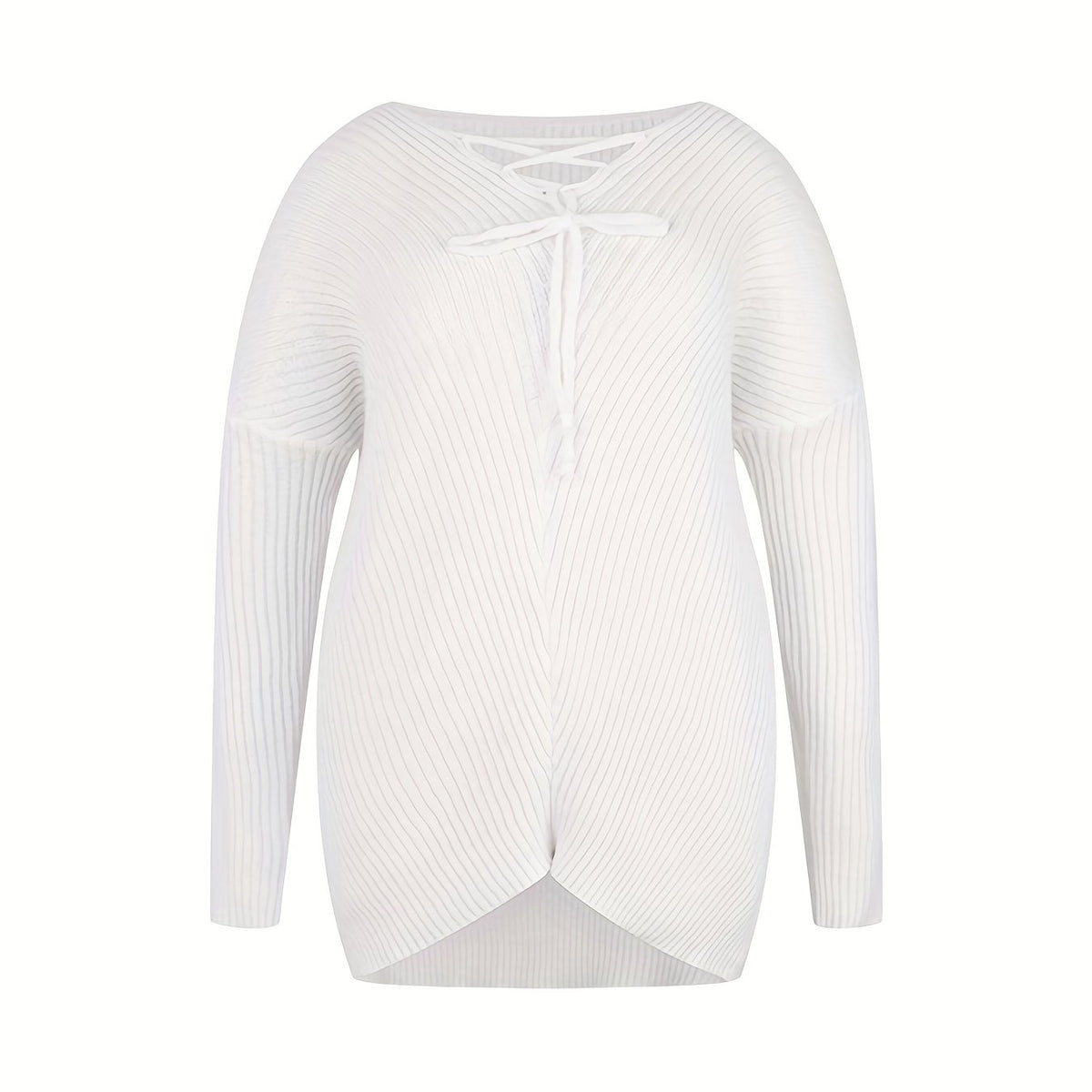  Women's Ribbed Pullover Sweater with Lace Up Drawstring