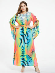  Tie Dye Lace Knot Maxi Dress Women's Plus Medium Stretch Boho Long Dre
