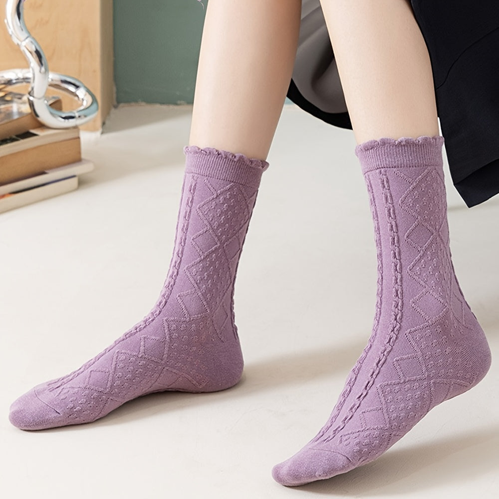 6 Pairs Women's Cotton Ruffle Crew Socks