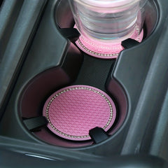 2pcs Pink Diamond Water Coaster Mats Silicone Non Slip Heat Insulation