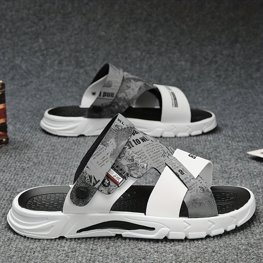 Men's Letters And Numbers Print Sandals Durable Non Slip Outdoor Sandals