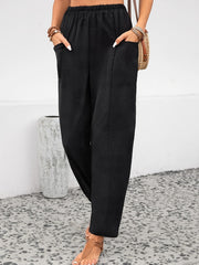  Solid Textured High Rise Loose Fit Trousers With Pockets