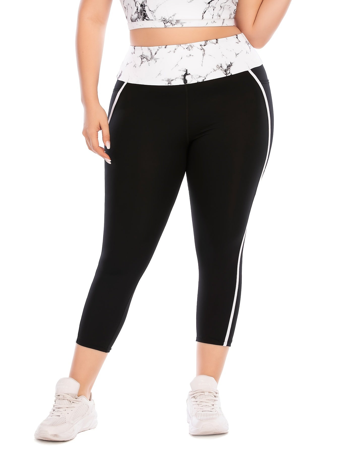  Colorblock Yoga Cropped Leggings With Pocket