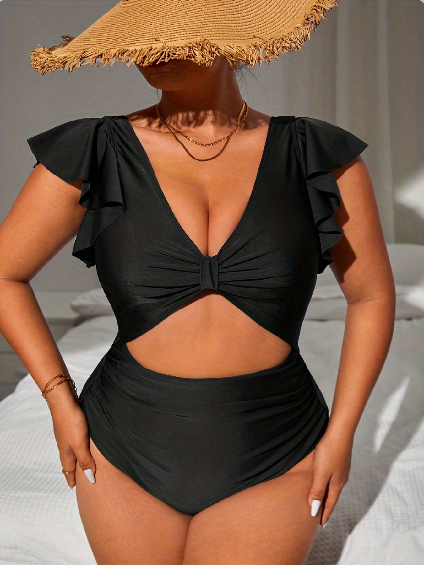  Ruched Cut Out One Piece Swimsuit