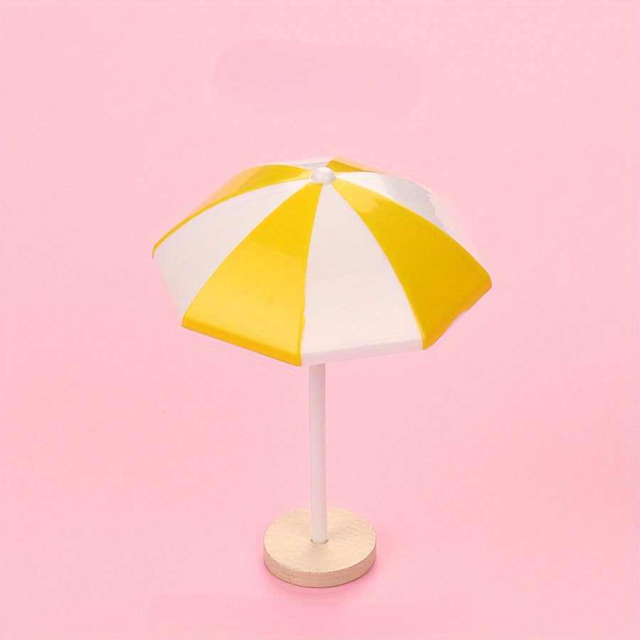 1:12 Scale Yellow Beach Umbrella Set with Wooden Stands