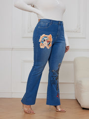  Goth Jeans Women's Plus Graphic Print Flared Leg Jeans